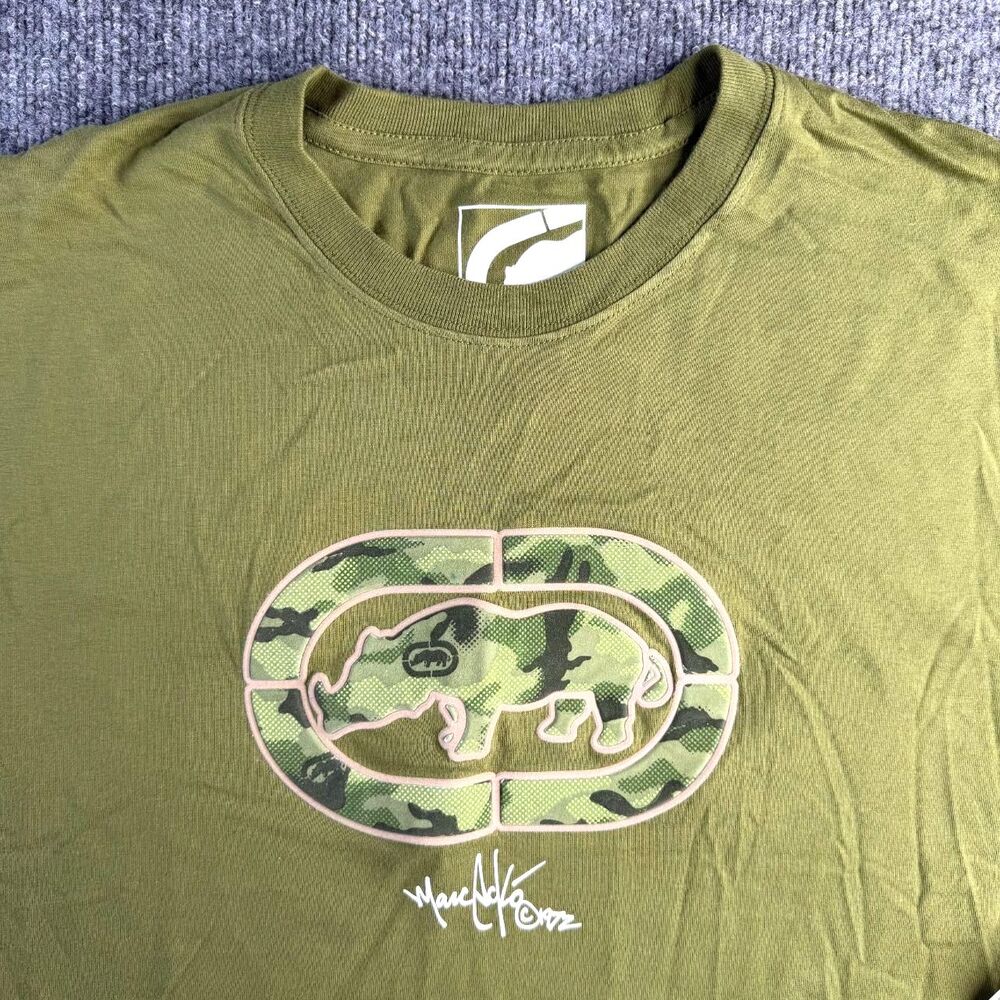 Vtg Ecko Unltd Rhino Logo Green Camo Shirt Large Grunge Hip Hop Y2K Deadstock